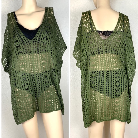 Crocheted Swimsuit Cover Up Army Green Color - Picture 3 of 11